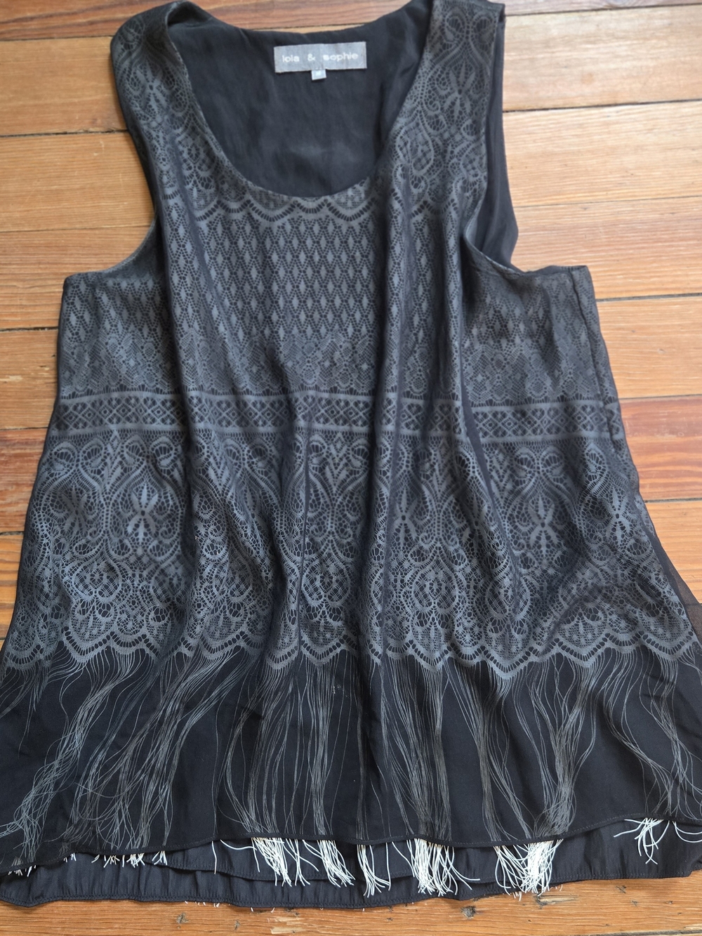 Lola & Sophie 100% Silk Chiffon Layered Lace Boho Goth Dark Romantic Tunic